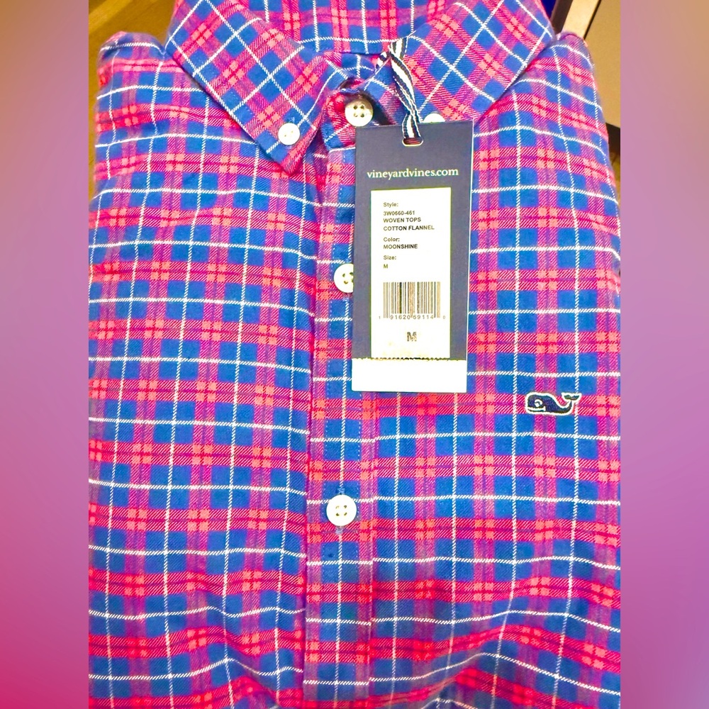 Vineyard Vines Long Sleeve Cotton Flannel Dress Shirt, Size M